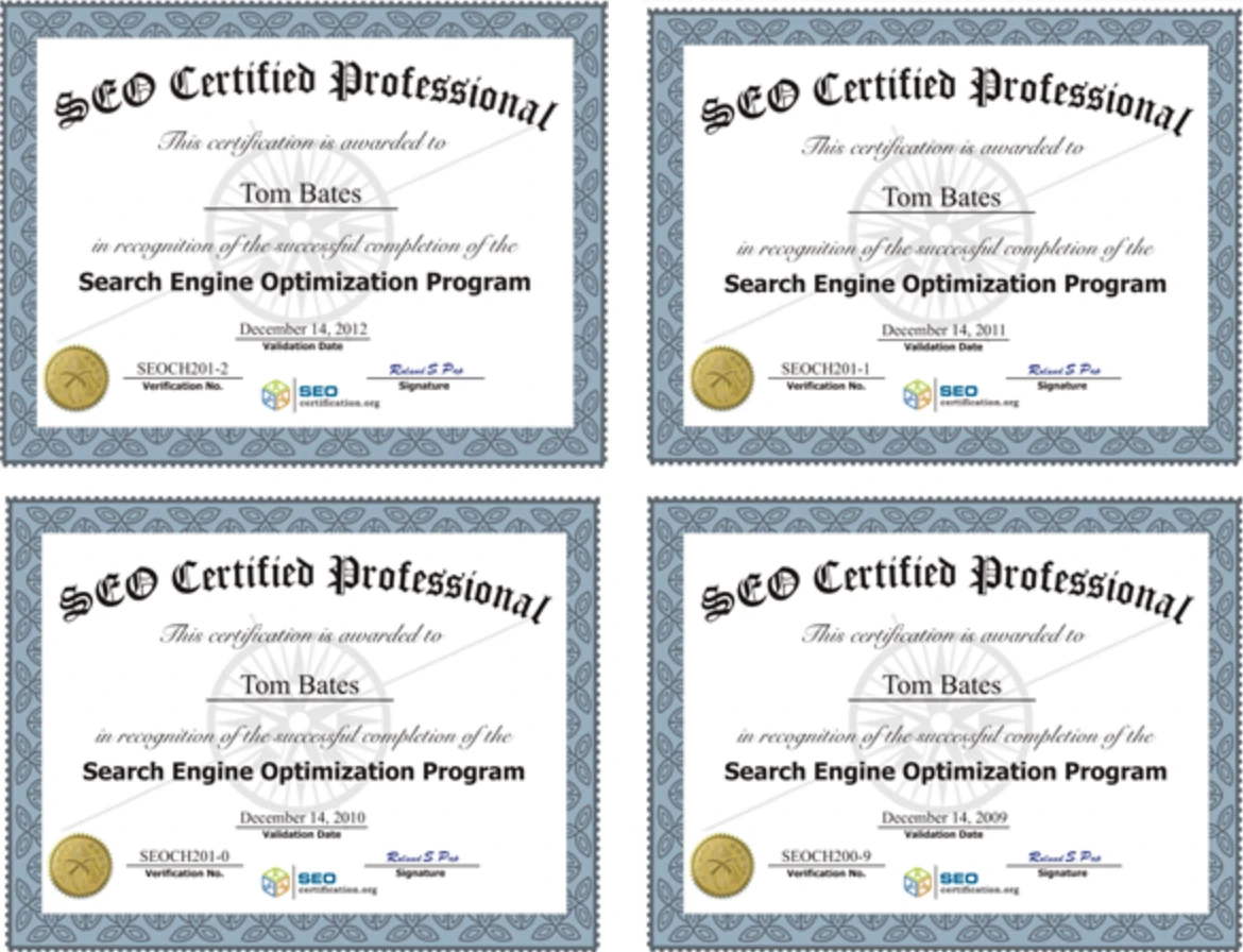 SEO Certified Professional certificates